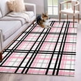 thumbnail image 3 of 3x5 Area Rugs, Pink Black Plaid Non-Skid Rubber Backing Large Rectangle Rugs - Living Room Bedroom Home Office, Farmhouse Pink Black Checkered Indoor Floor Mat Carpets Washable Rug, 3 of 9