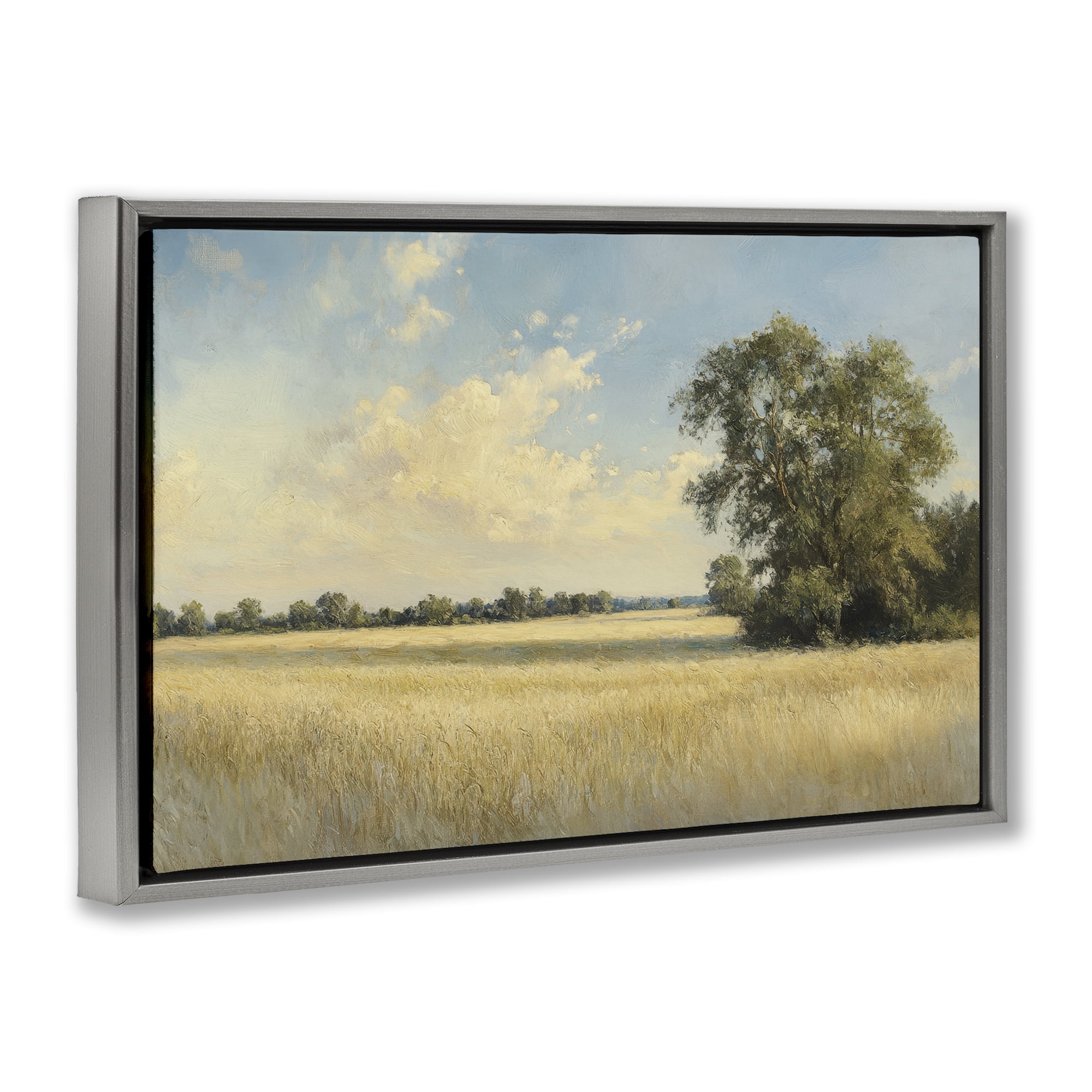 Stupell Industries Serene Wheat Field at Noon Gray Framed Floater Canvas Wall Art, design by Petal Prints Design