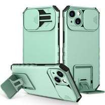 Dteck Slide Lens Protector Case for iPhone 15, Slim Fit Thin Polycarbonate Protective Shockproof Hard Rugged Military Grade Protective Foldable Kickstand Cover,Mint