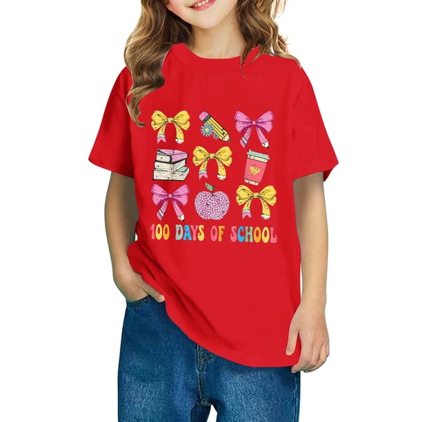 Fiudx Camiseta para Niño, Bonita Camiseta de Mangas Abullonadas, Estampado "100 Días de Colegio", Informal, Ideal para Verano, Ideal para Combinar con Cualquier Atuendo, Ideal para Viajes, Fiestas Es