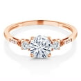 thumbnail image 3 of Gem Stone King 10K Rose Gold White  Moissanite White Created Sapphire and White Diamond Accent 3-Stone Engagement Ring for Women (0.94 Cttw, Round 6MM, Gemstone Birthstone, Size 5), 3 of 6