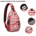 thumbnail image 2 of Sling Backpack,Red Christmas Striped Pattern (2) Sling Bag with Water Bottle Holder,Waterproof Sling Bag for Men/Women with Headphone Jack for Hiking,Travel, 2 of 6