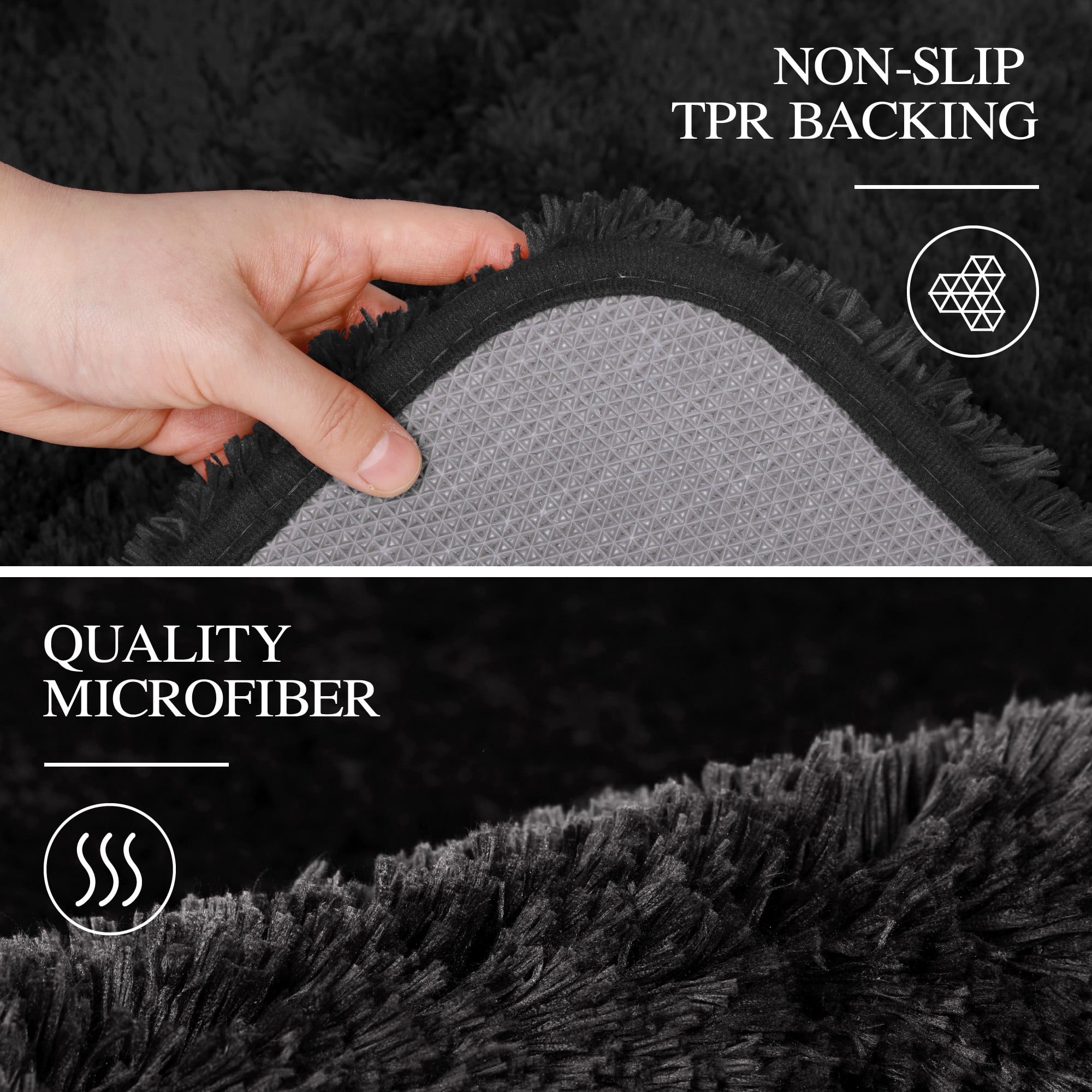 Walensee Shag Bath Rug, Non Slip Bath Mat for Bathroom, 24"x36", Black, Machine Wash