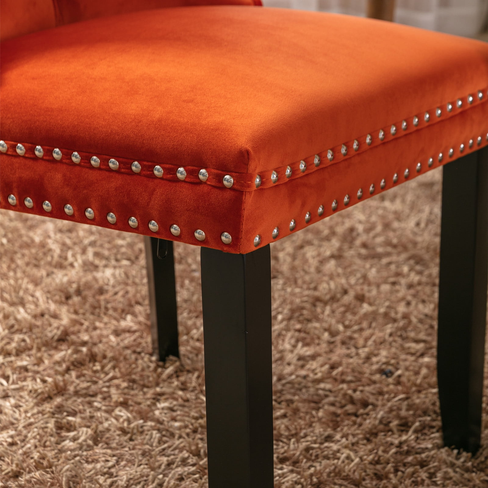 MAYEERTY Modern High-End Tufted Dining Chair - Solid Wood, Velvet Upholstery, Wood Legs, Nailhead Trim, Orange, 2-Pcs Set