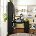 thumbnail image 3 of Lisonu Black L-Shaped Corner Computer Desk with Drawers, Bookshelf & Hutch: 2-in-1 Study Modern Style Table, Large Workspace for Home Office, 3 of 14