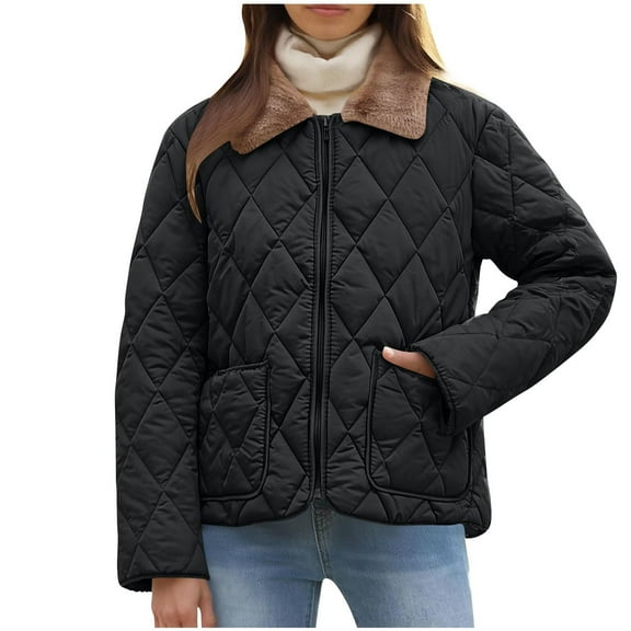 Kukoosong Women's Quilted Winter Coat, Girls Fashion Casual Warm Down Jackets, Oversized Solid Color Zipper Parkas Coats with Pockets