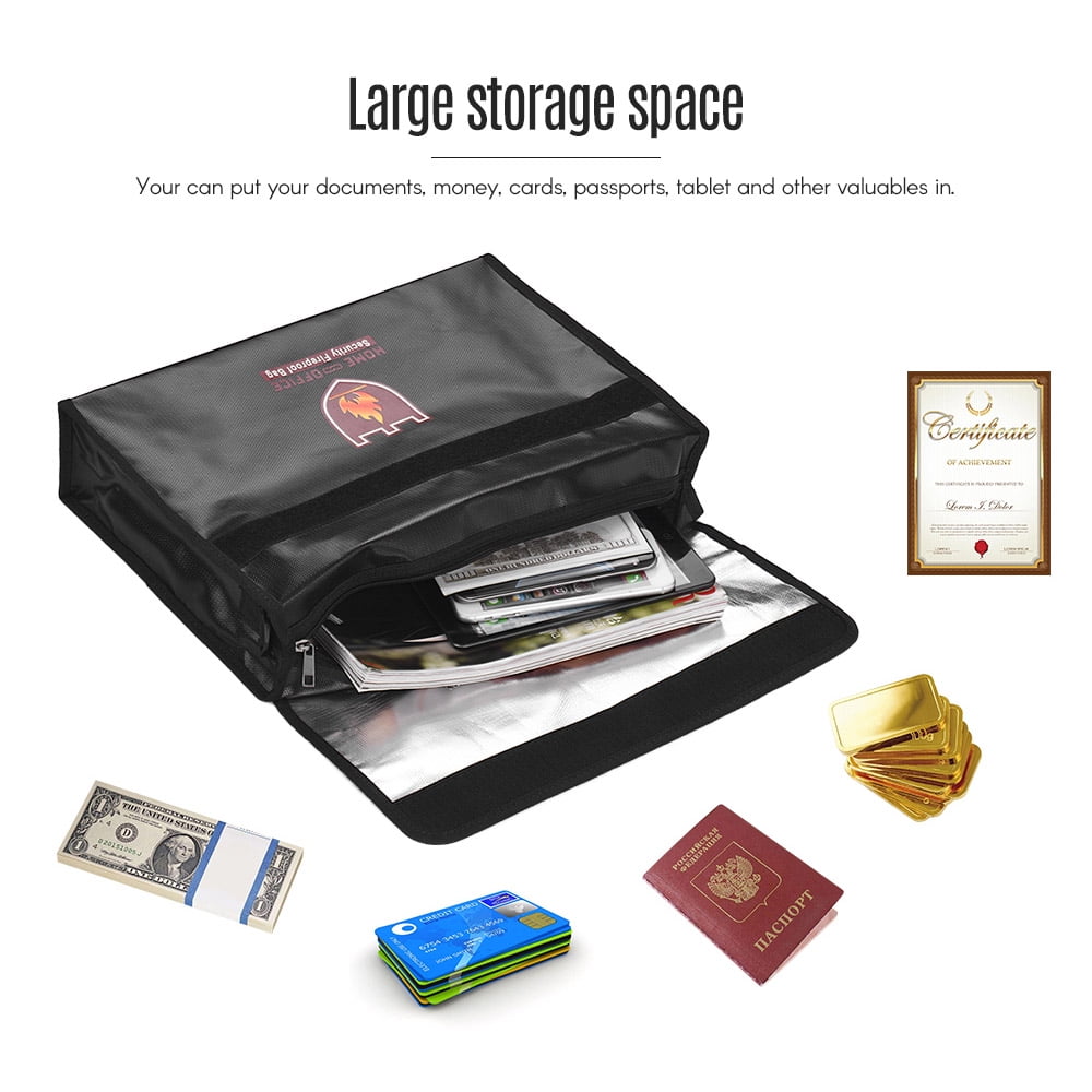 Passport Contract Anticlockwise Fireproof Document Bag Money Bags File Storage Fireproof Bag for A4 Documents Silicone Coated Fibreglass Waterproof Document Bag for Invoices 