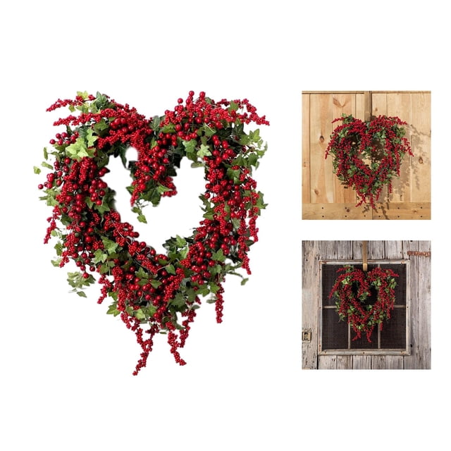 Guirnalda de bayas rojas artificiales Guirnalda de San Valentín Corazón colgante decorativo Guirnalda de la puerta delantera para BLESIY coronas de puertas para el hogar
