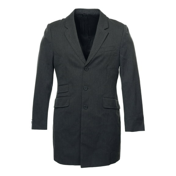 Liz Claiborne Mens Herringbone 3 Button Overcoat Jacket (Large, Deep Gray)