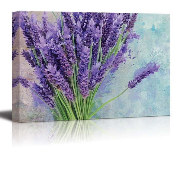 wall26 Bouquet of Purple Flowers Resting on a Watercolored Background - Canvas Art Home Art - 32x48 inches