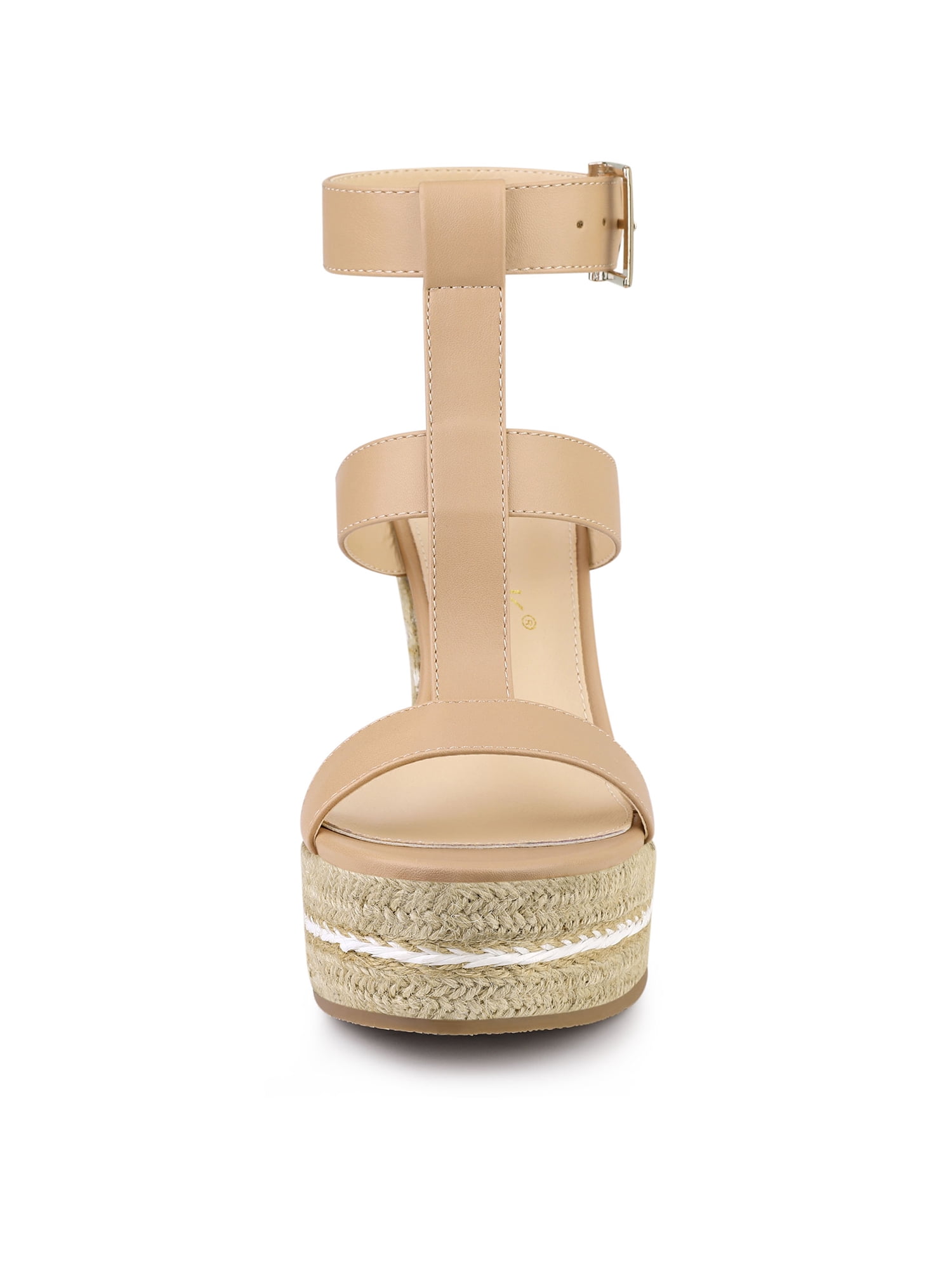 DARING DIVA Women's Strappy Wedge Platform Sandals Nude 7.5