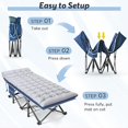 thumbnail image 6 of ZENPETIO Oversized XXL 32" Folding Camping Cot for Adults Outdoor Sleeping Bed with Mattress and Pillow w/ Carry Bag for Camping Home Office Nap Beach Travel Blue Cot Blue-Gray Pad, 6 of 10