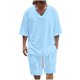 thumbnail image 1 of Blusa de Manga Corta Hombres de Moda Casual Sólido Turndown Top Blusas Traje Conjunto, Traje de Dos Piezas para Diario Y Casual, 1 of 6