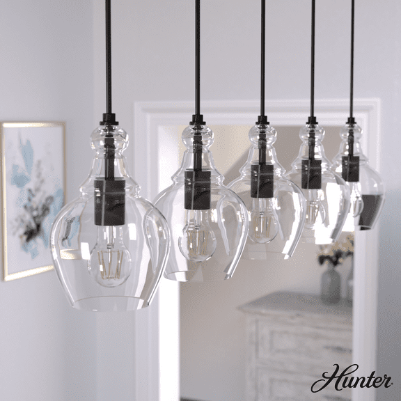 Hunter - Maple Park 5-light Noble Bronze, Extra Large Cluster Light, Dimmable, Casual Style, Linear Shaped, for Bedrooms, Kitchens, Dining, Living Rooms - 19993