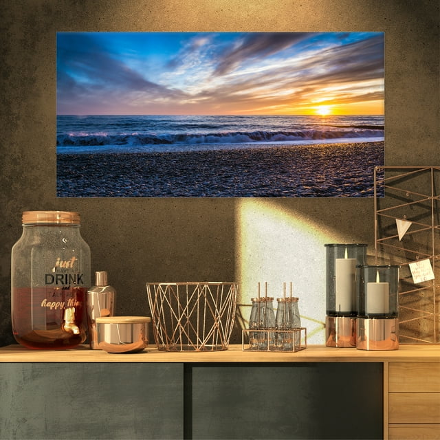 Cloudy Sky with Bright Full Yellow Sun - Beach Photo Canvas Print