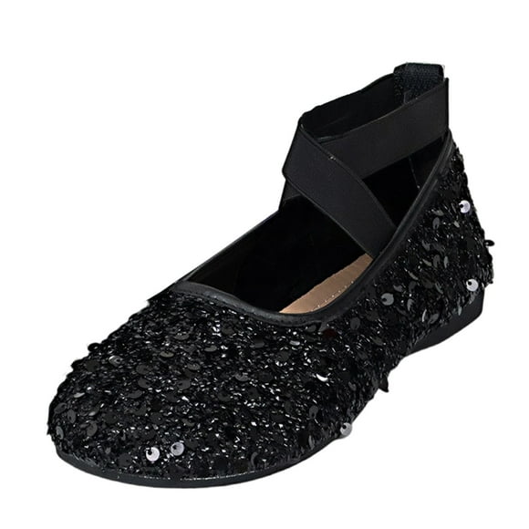 Black Ladies Glitter Ballet Flats Fashion Casual Versatile Round Toe Slip On Cross Strap Soft Sole Elegant Lightweight Comfort Daily Dress Footwear Size 41