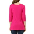 thumbnail image 3 of INSPIRE CHIC Women's Tops Round Neck 3/4 Sleeve Button Decor Irregular Hem Casual Style Blouse XL Hot Pink, 3 of 6