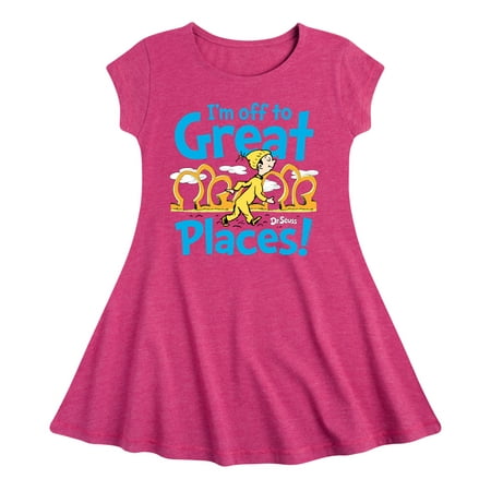 

Dr. Seuss - I m Off To Great Places - Girls Fit And Flare Cap Sleeve Dress