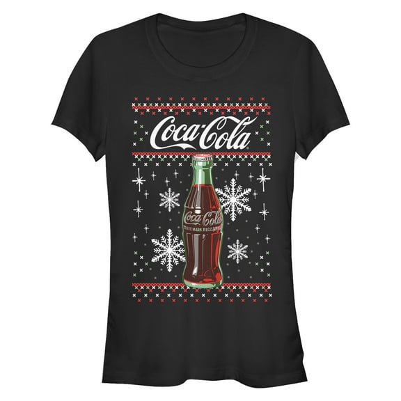Junior's Coca Cola Christmas Bottle Snowflake Graphic Tee Black 2X Large