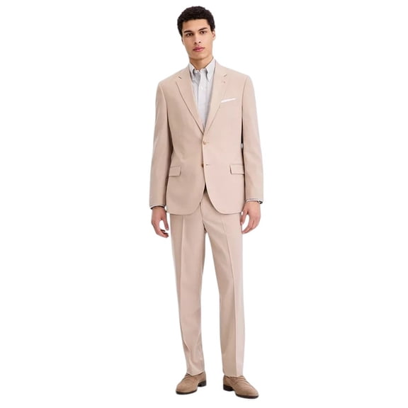 Nautica Mens Modern fit 2 Piece Suit 46 L Pants 40 / 34 Tan Solid