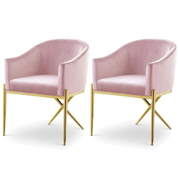 Maklaine Contemporary Pink Velvet Dining Chair with Gold Steel Legs (Set of 2)