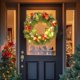 thumbnail image 1 of Adornos navideños, corona de flores para puerta de entrada, aldaba navideña para interior y exterior, con lazo de piñas y frutos rojos, de plástico., 1 of 6