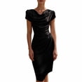 thumbnail image 2 of NTACZA Beach Dresses for Women Cowl Neck Wedding Guest Dresses Formal Midi Bodycon Ruched Waist Black XXL, 2 of 5