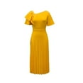 thumbnail image 4 of Yotami Women's Plus Size Cocktail Dress Summer Ruffled Short Sleeve Party Dress V-Neck Pleated Long Dress Yellow XL, 4 of 4