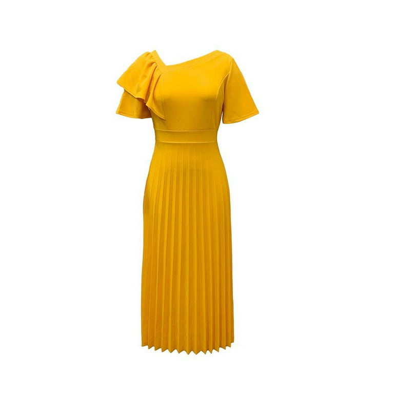slimming dresses for short women pstuiky Womens Dresses, Women Plus Size Dress Waist Slimming Dress Layered  Pleated Dress Short Sleeve V-Neck Dress Leisure Yellow L
