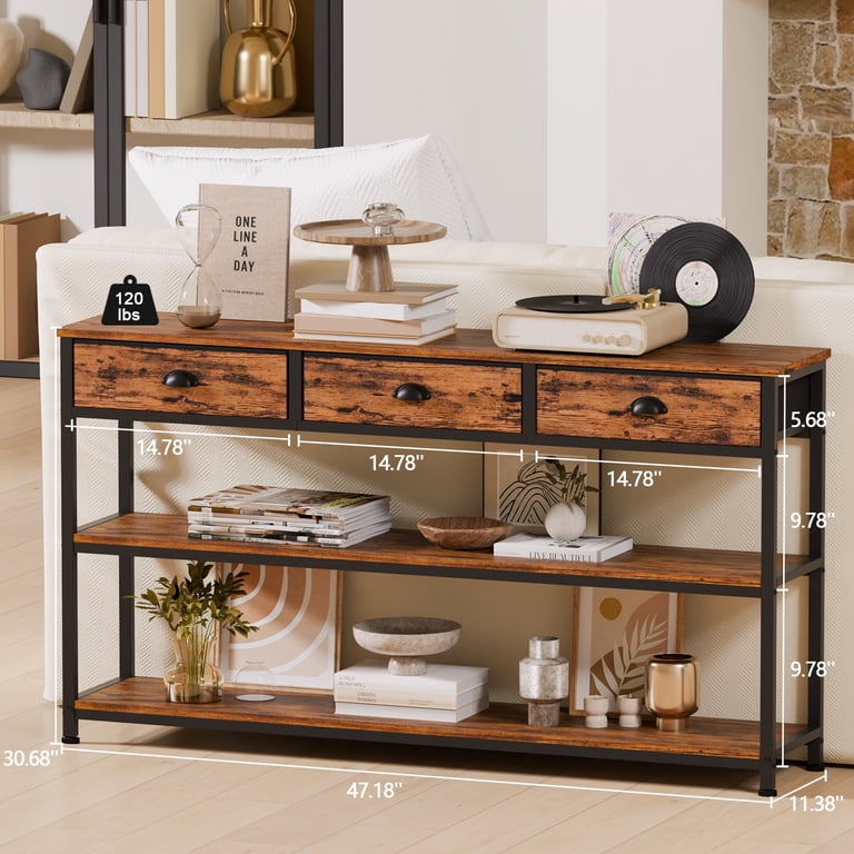 Satifur 47" Console Table with 3 Drawers and Shelves, Brown photo 3