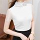 thumbnail image 5 of Tejiojio Women's Sheer Mesh Top Solid Mock Neck Short Sleeve Fitted Elegant Casual Blouse, 5 of 5