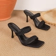 thumbnail image 5 of Kitten Heels for Women Braided Band Stiletto Sandals Square Open Toe Slip on Mules Solid Color Summer Casual Slides Black Size 7.5, 5 of 7