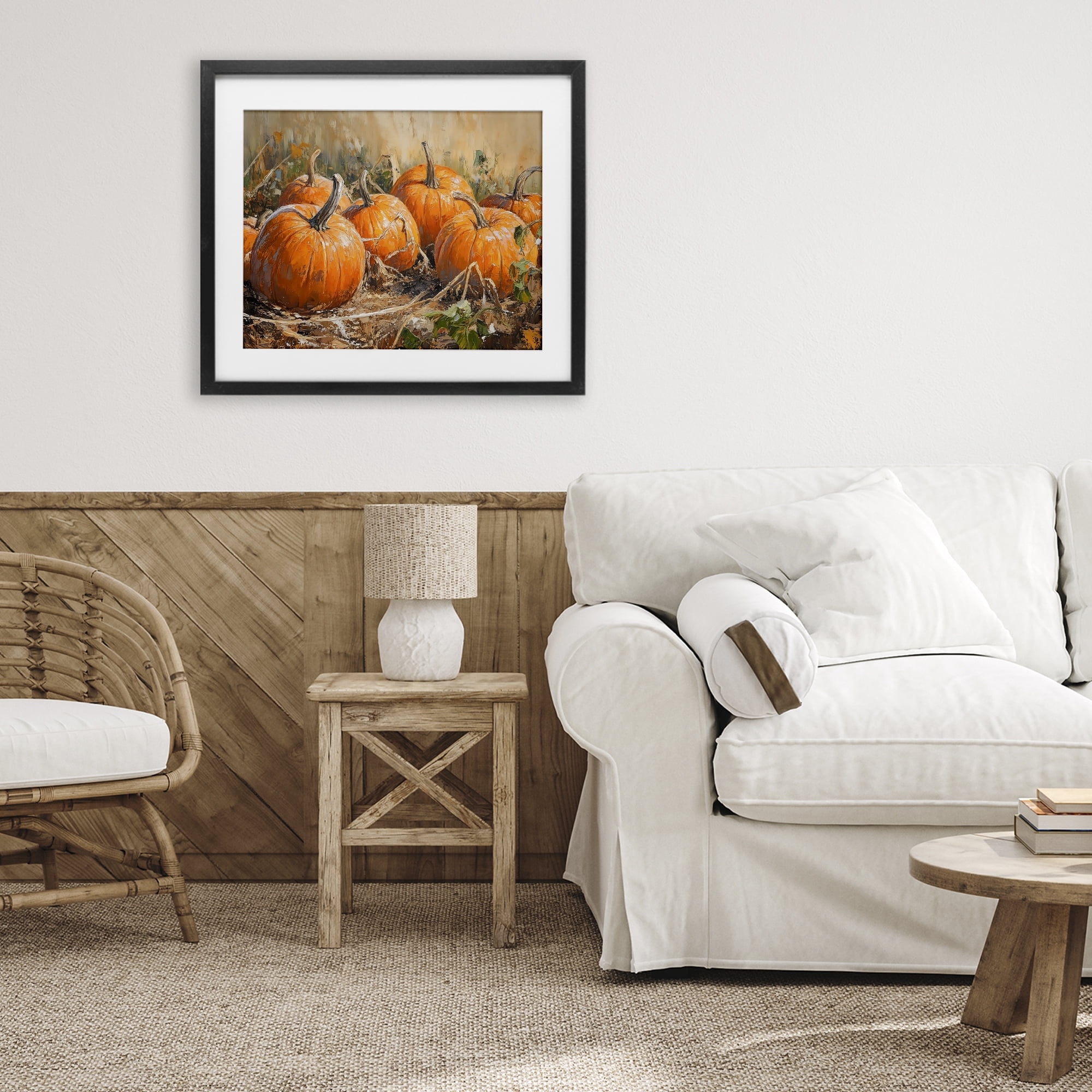 Stupell Industries Pumpkin Patch Autumn Harvest Scene Black Framed Print Under Glass, design by Nini Art