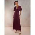 thumbnail image 3 of Womens Elegant Redwood V-Neck Satin Long Dress, 3 of 8