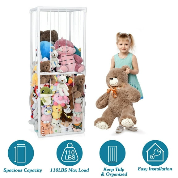 iMounTEK Stuffed Animal Zoo Storage, 63x23x15in, Standing Storage Organizer Display, Easy to Assemble PVC Shelf with Elastic Band for Birthday Gift for Nursery Play Room Bedroom