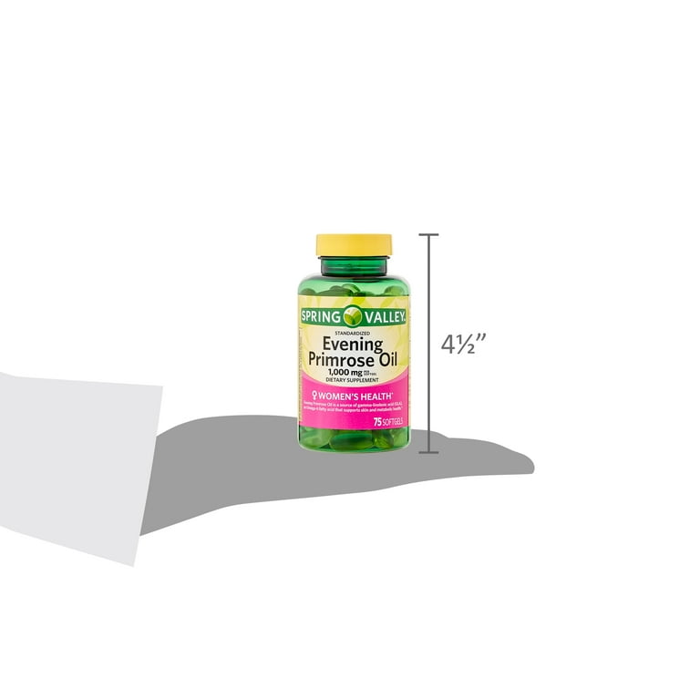 Spring Valley Evening Primrose Oil Women's Health Dietary Supplement Softgels, 1000 mg, 75 Count