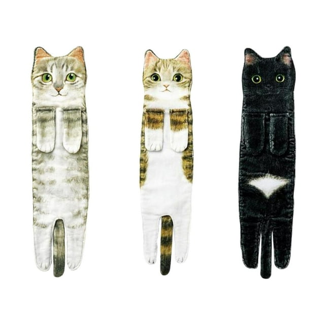 DOLITY 3 Pcs Serviettes à Main Amusantes Multifonctions Chat Dessin Animé Décoratives pour Sécher les Mains