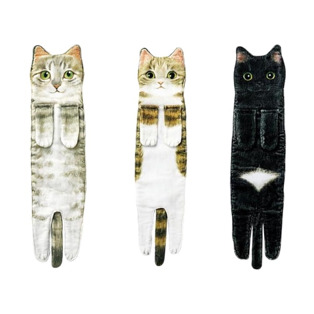3 toallas de mano divertidas con diseño de gato, decorativas, absorbentes, para baño y cocina. Estilo P