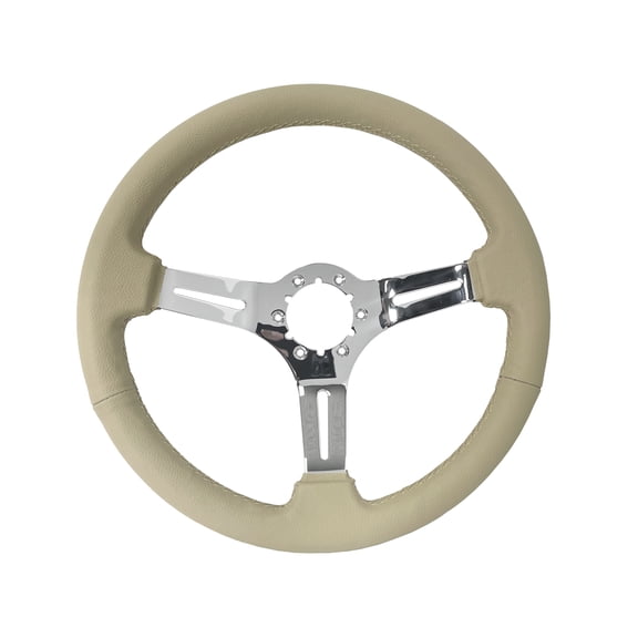 VSW 14 inch Tan Leather Steering Wheel, 6-Bolt Chrome Spoke, 2.5 inch Dish, ST3012GRY