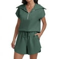thumbnail image 4 of Women Summer Half Zip Short Outfits Sweat Lounge Tracksuit Tops Dark Green M, 4 of 9