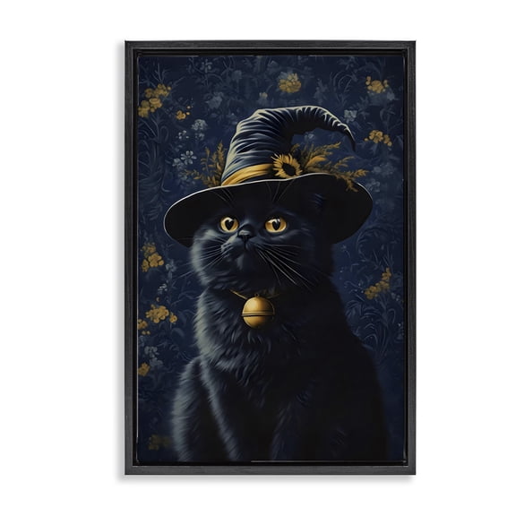 Stupell Industries Eclectic Mystical Blue Witch Cat Black Floating Frame Canvas Art, 17 x 25, by Arlington Prints