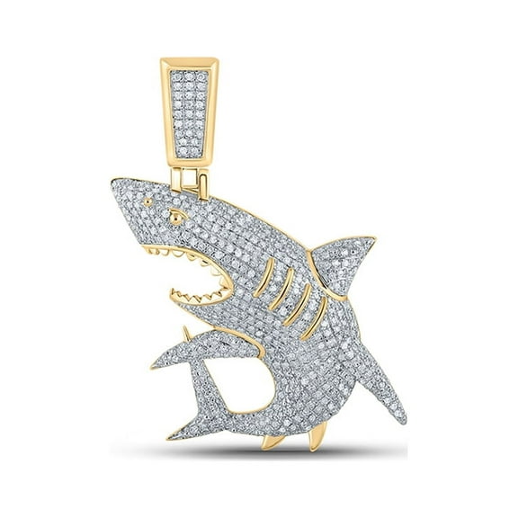 10kt Yellow Gold Mens Round Diamond Shark Charm Pendant 1 Cttw