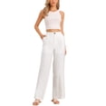 thumbnail image 2 of INSPIRE CHIC Casual Wide Leg Pants for Women's Elastic High Waist One Button Lightwieght Pants Trousers with Pockets XL White, 2 of 5