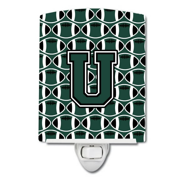 Caroline's Treasures CJ1071-UCNL Letter U Football Green and White Ceramic Night Light, 6x4x3", multicolor