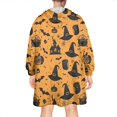 thumbnail image 2 of Wearable Oversized Blanket,Orange Witch Hat Halloween Pattern Wearable Blanket Hoodie for Adults,Cozy Hooded Blankets with Super Pockets,Super Warm Fuzzy Pullover for Women & Men, 2 of 6