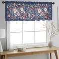 thumbnail image 2 of Navy Blue Flowers Valance Curtains for Kitchen/Living Room/Bathroom/Bedroom Window, Rod Pocket Small Topper Half Short Window Curtains Sheer Scarf, Spring Vintage Floral Leaves Farmhouse 54"x18", 2 of 8