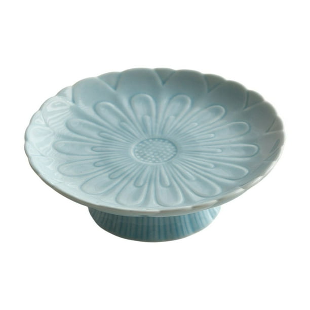 Platos de cerámica altos para frutas de 17 cm (6,7 pulgadas), platos de postre, bandeja para frutas, bandeja para té, cuenco para servir aperitivos, cerámica azul y blanca. Ideal para el hogar, la