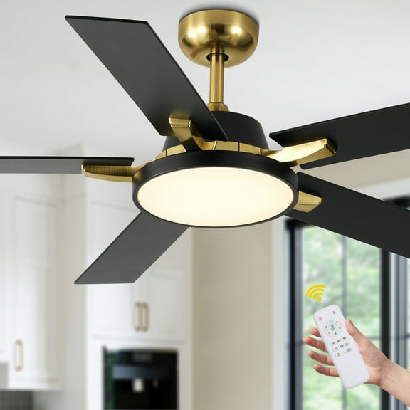 Bella Depot 52" Modern Black Ceiling Fan 6-Speed Reversible with Light and Remote Control