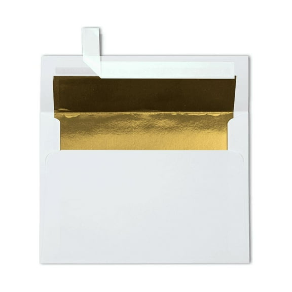 LUXPaper A7 Foil Lined Envelopes, 5 1/4 x 7 1/4, Peel & Press, 60 lb. White w/ Gold Lining, 50 Pack