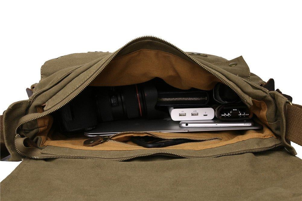 sechunk vintage military leather canvas laptop bolsa messenger bolsas